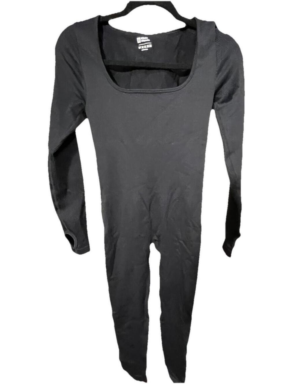 WOMEN’S SOFT Ribbed Square Neck Yoga Catsuit/Jumpsuit Size M Black Long Sleeve